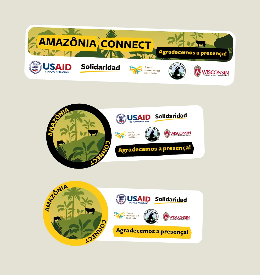três adesivos do evento